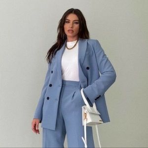 ZARA Double Breasted Lined Oversized Button Up Blazer Sky Blue Blogger Favorite